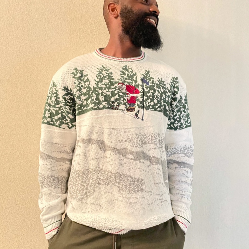 Men's Festive Green and White Sweater